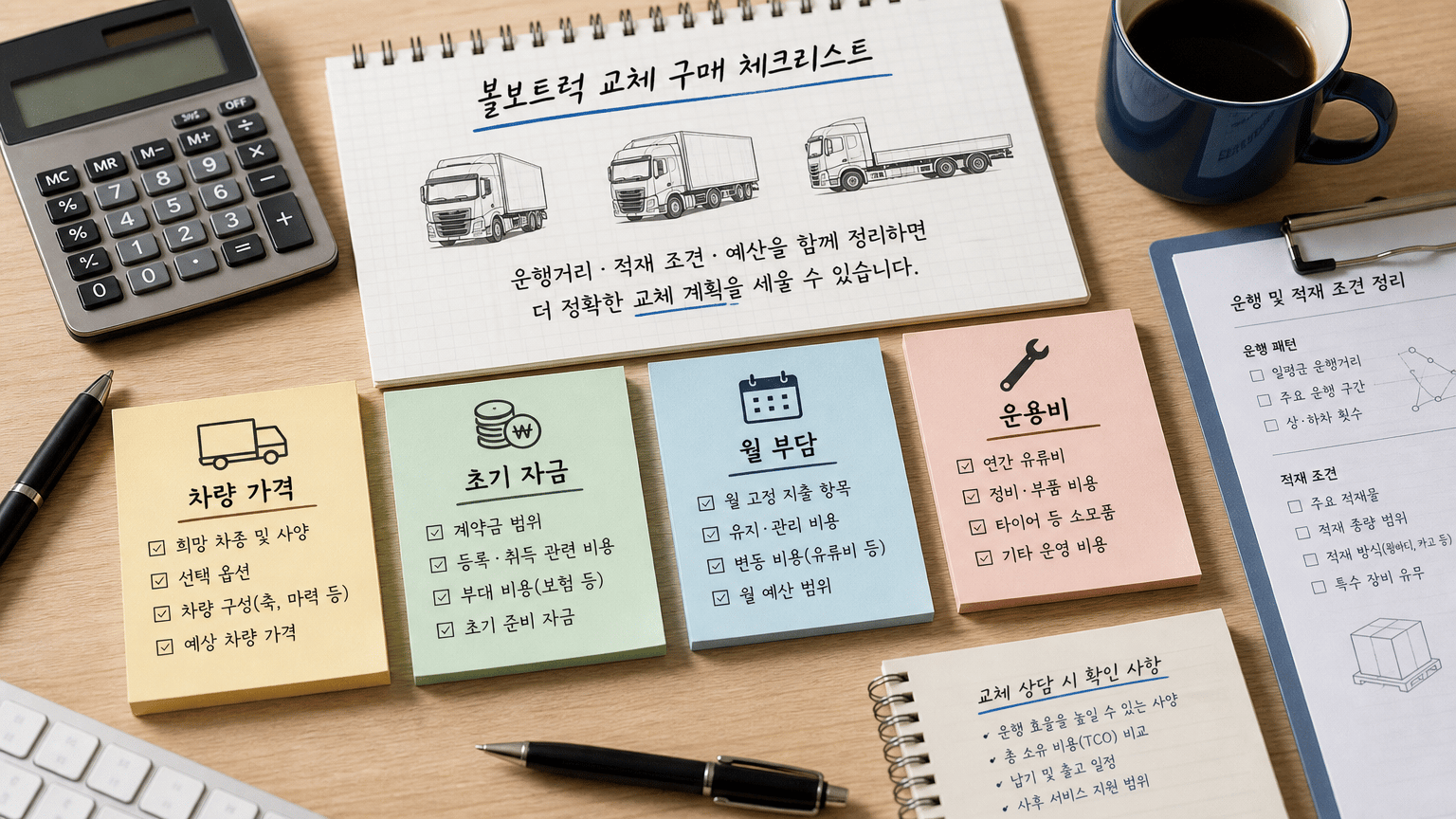 교체 예산을 항목별로 준비하는 과정을 보여 주기