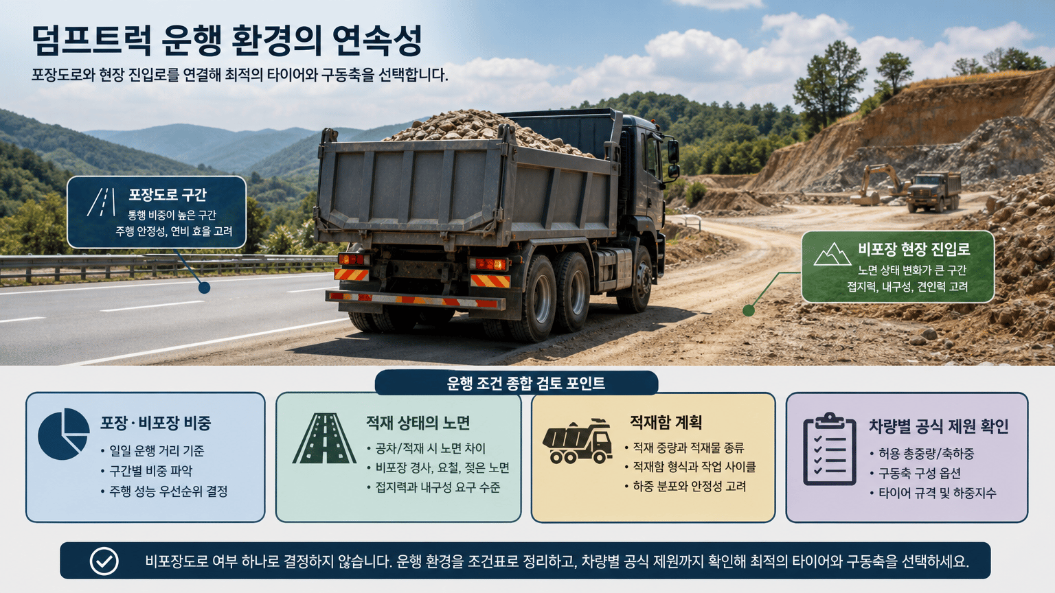 덤프트럭 타이어와 구동축, 운행 환경별 검토 기준