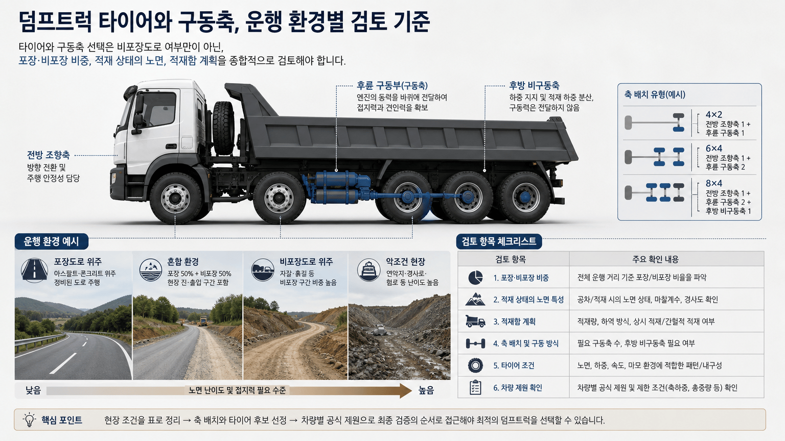 덤프트럭 타이어와 구동축, 운행 환경별 검토 기준